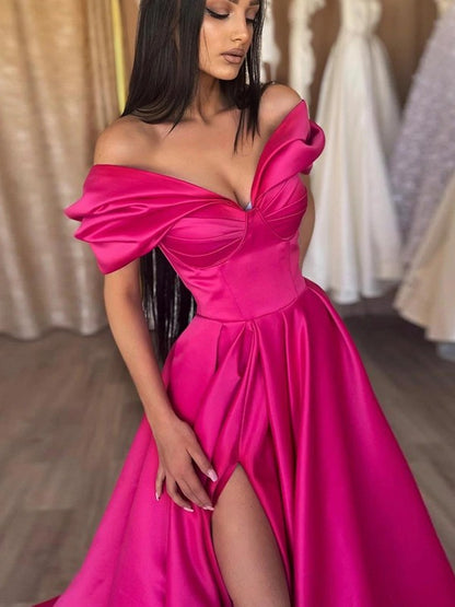 A-line skirt high-end princess satin sexy off shoulder sleeveless strapless dress