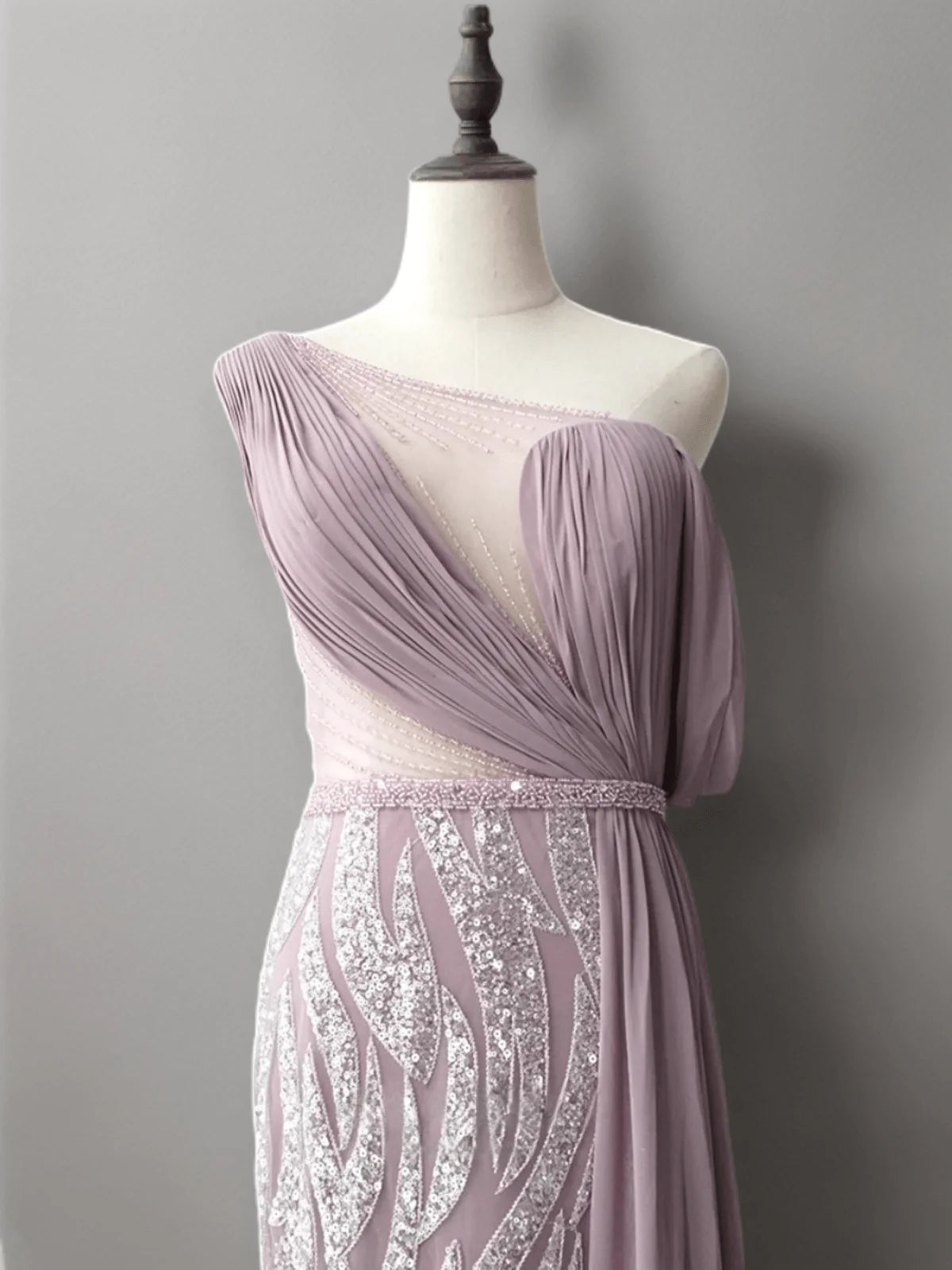 Blush Pink Elegance Sequin Evening Gown off one shoulder Evening Dress with Tulle