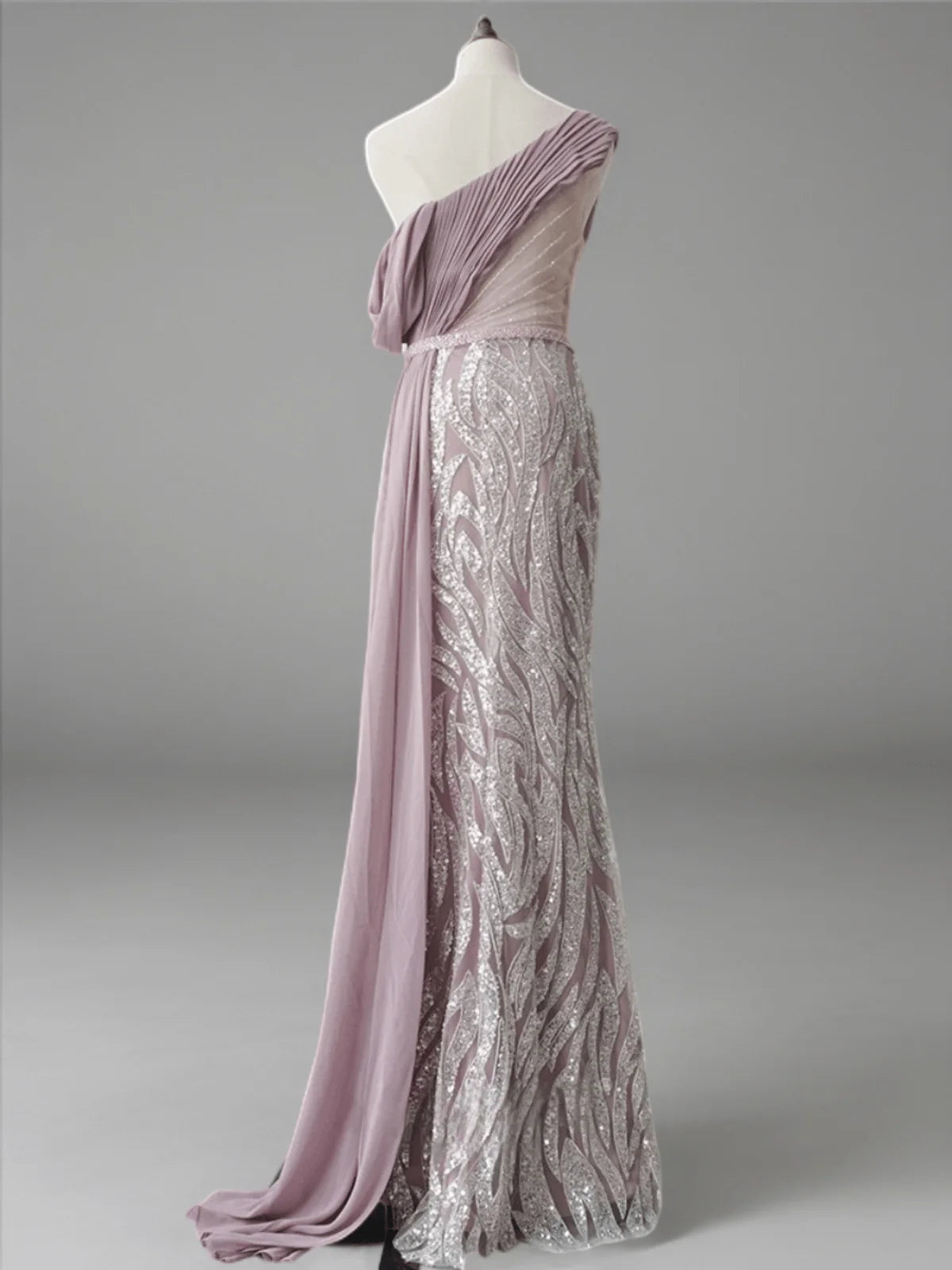 Blush Pink Elegance Sequin Evening Gown off one shoulder Evening Dress with Tulle