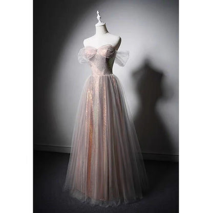 Fairy Princess Style Pink Off-shoulder Evening Dresses