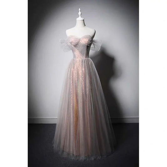 Fairy Princess Style Pink Off-shoulder Evening Dresses
