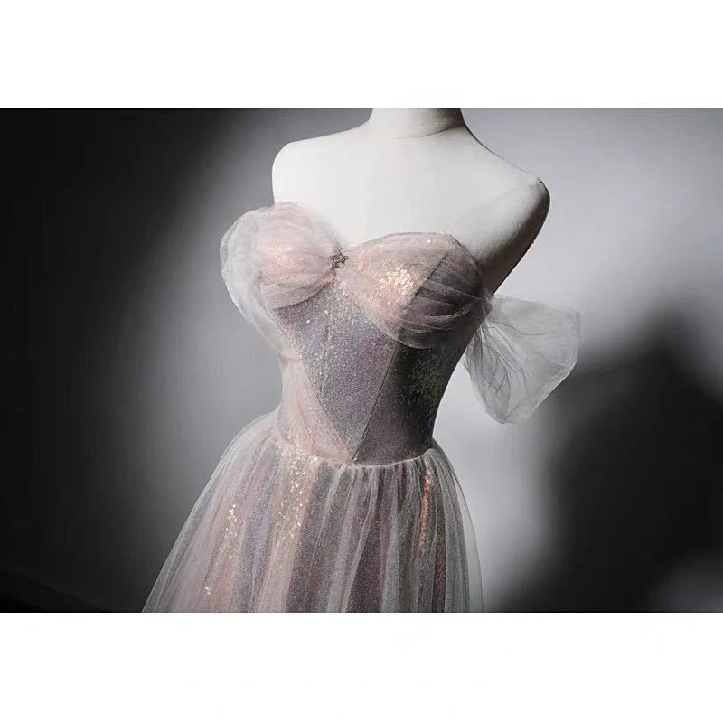 Fairy Princess Style Pink Off-shoulder Evening Dresses