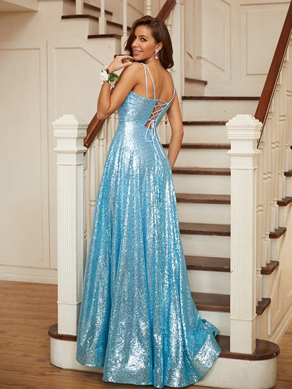 A-line Princess Wind Lotus Leaf Edge Thin Shoulder Strap Sleeveless Bright Sparkling Fragmented Flower Train Dress