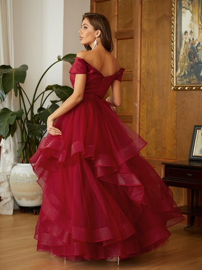 A-line Princess sheer sexy off the shoulder sleeveless floor dress