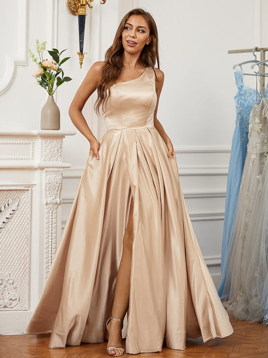 Princess style satin ruffled edge single shoulder sleeveless cocktail party and floor length skirt