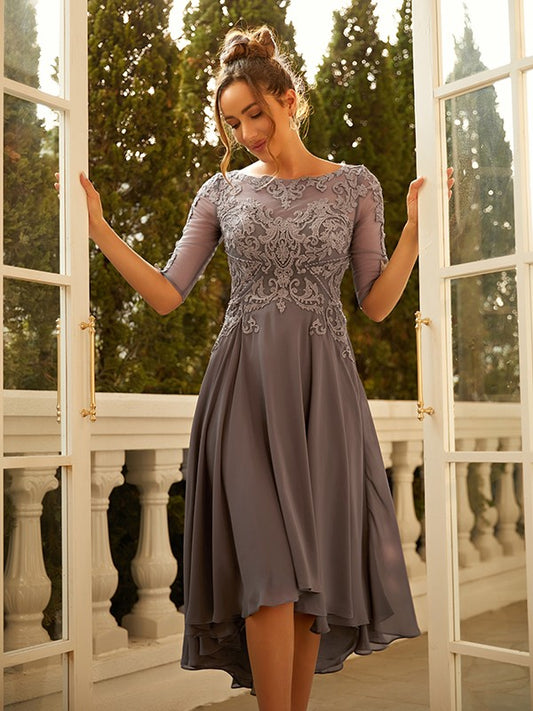 A-line Elegant Princess Wind and Snow Spinning Applique Half Sleeves Asymmetric Dress