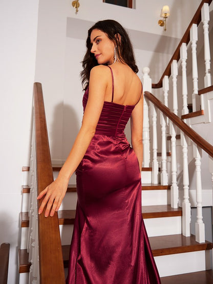Cylindrical elastic woven satin pleated Italian spaghetti strap sleeveless brush style skirt