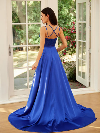 A-line Sweet Princess Satin Backstrap Sleeveless Brushed Train Skirt
