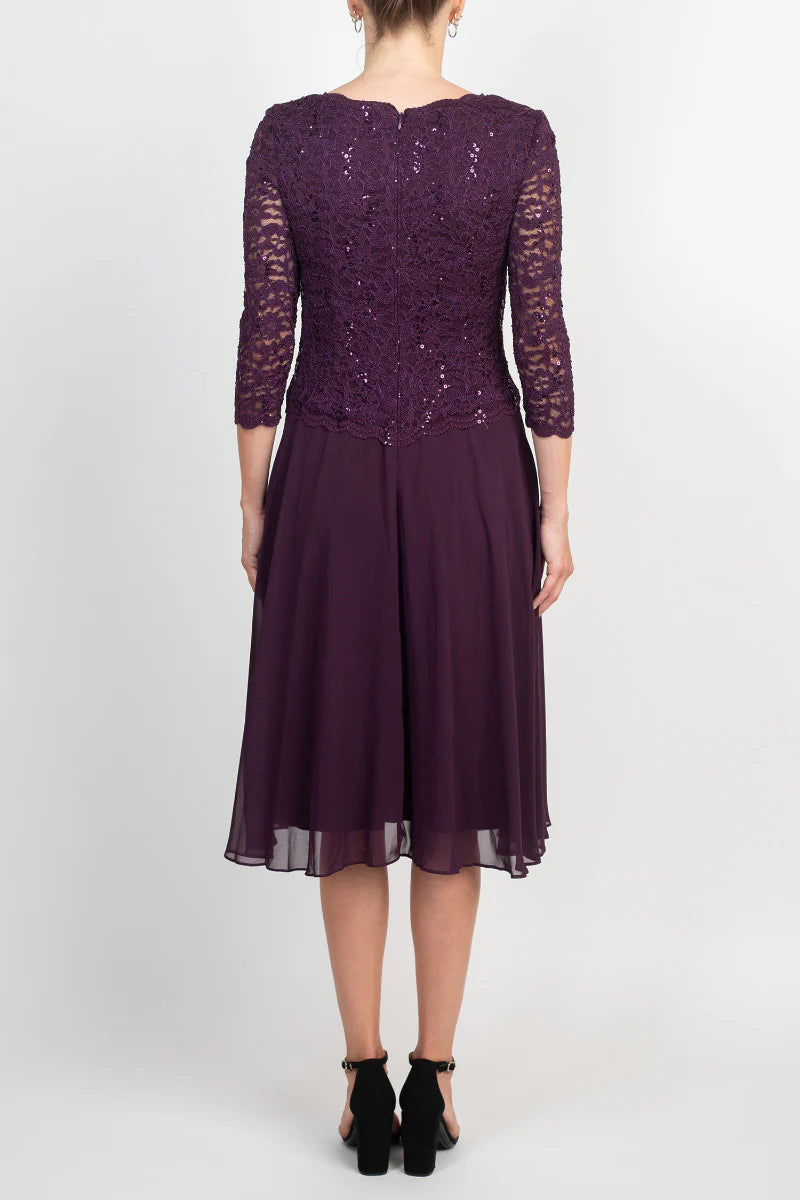 Jewel Neck 3/4 Sleeve Embellished Lace Bodice Zipper Back Solid Lace & Chiffon Mother of the Bride Dresses