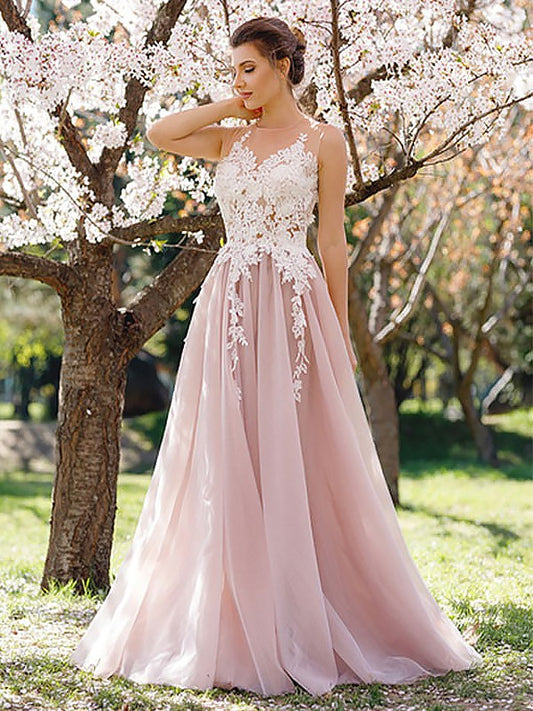 Elegant Princess Jewel Sleeveless Floor Sticker Tulle Dress