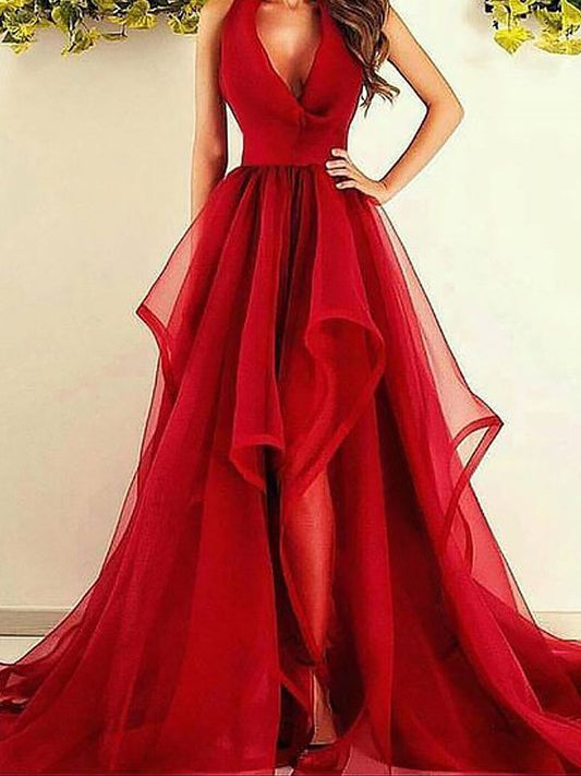 A-line Princess V-neck Sleeveless Palace Dress Organza Dress