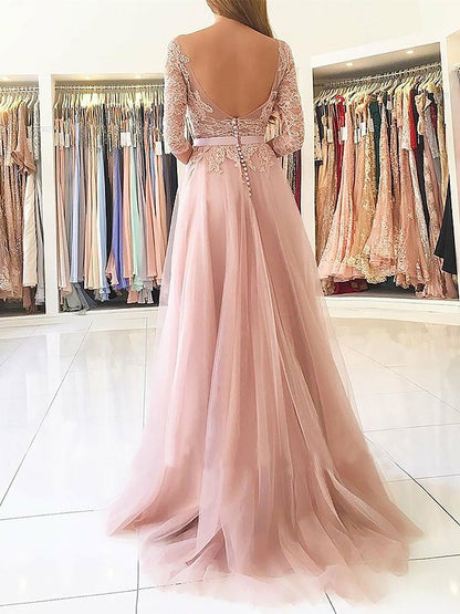 A-line Princess Beto Bra Applique Tulle Dress