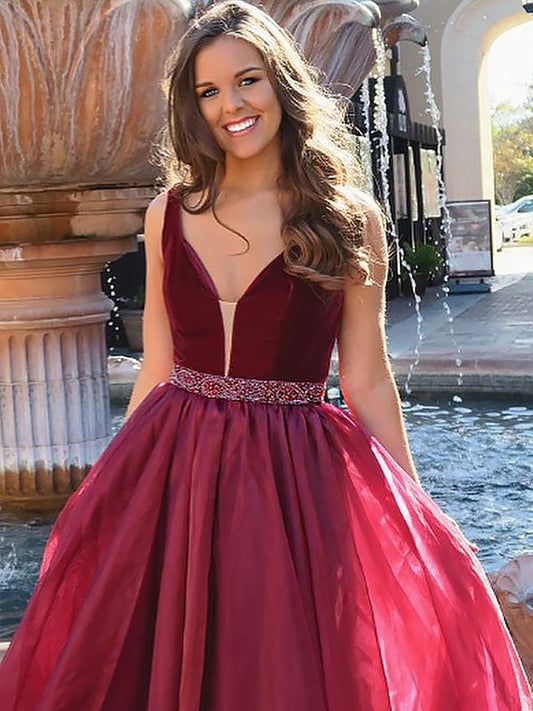 A-line Princess V-neck Sleeveless Floor Sweeping Curled Organza Dress