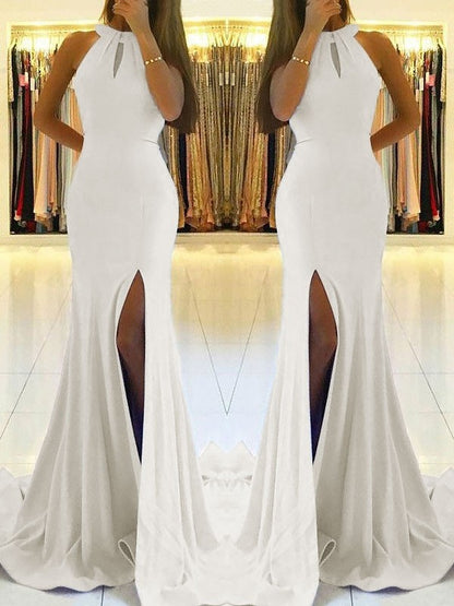 Halter Sleeveless Brush with Folded Elastic Crepe Dress