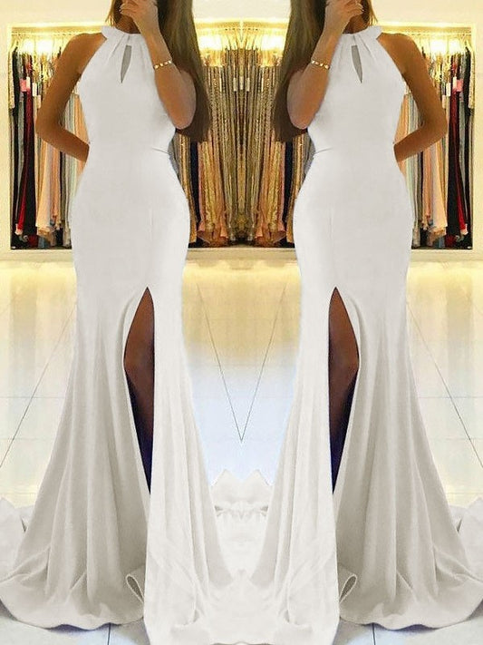 Halter Sleeveless Brush with Folded Elastic Crepe Dress