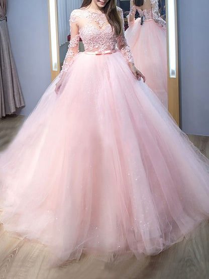 Ball Gown Jewel Long sleeved strapless tulle dress