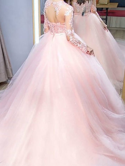 Ball Gown Jewel Long sleeved strapless tulle dress