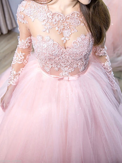 Ball Gown Jewel Long sleeved strapless tulle dress