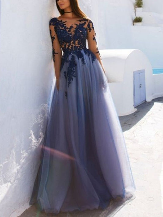 A-line elegant strapless long sleeved floor mopping dress