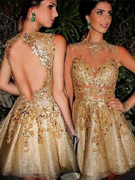 Elegant Princess Style Open Back Sleeveless Tulle Applique Short Skirt Party Mini Skirt