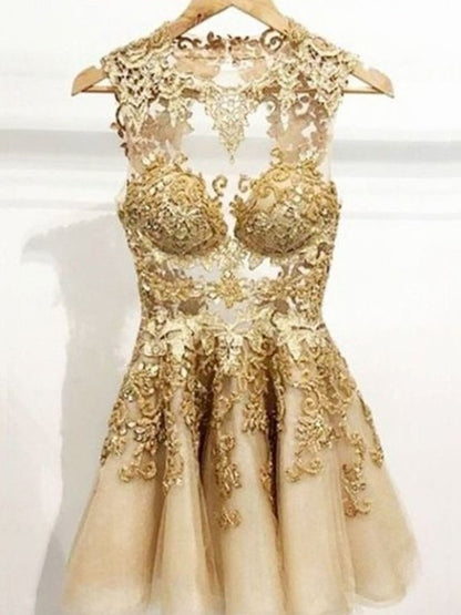 Elegant Princess Style Open Back Sleeveless Tulle Applique Short Skirt Party Mini Skirt
