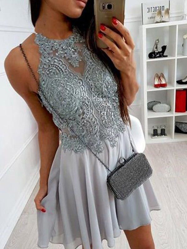 A-line Princess Chiffon Bra Sleeveless Short Mini Dress