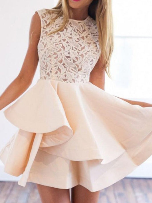A-line Princess Elastic Crepe Scope Applique Sleeveless Mini Dress