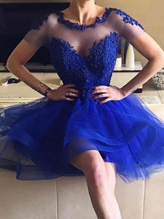 A-line skirt elegant princess style organza decal short sleeved mini skirt