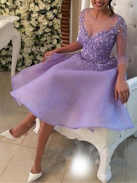 A-line V-neck short organic lilac back to school dress