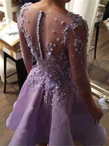 A-line V-neck short organic lilac back to school dress