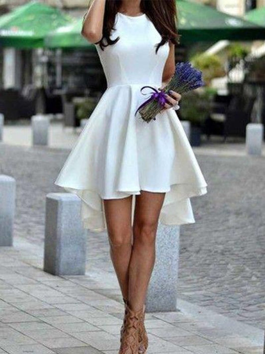 A-line jewelry short style paired with ruffled satin back to school dance dress