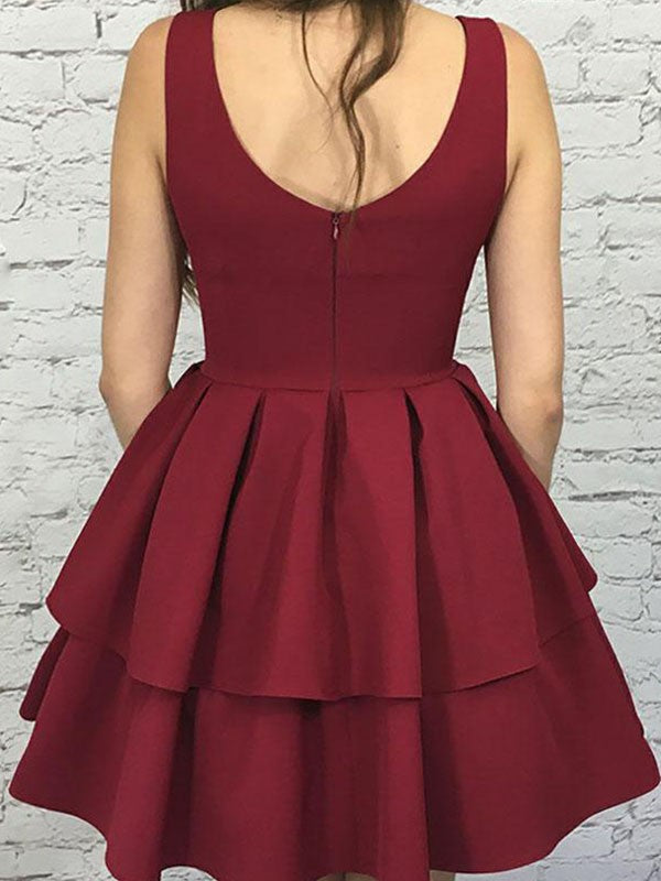 A-line Sweet Princess Sleeveless Strap Satin Layer Short Mini Dress