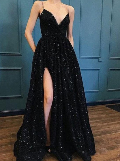 A-line Princess Italian Noodle Strap Sexy V-neck Dress