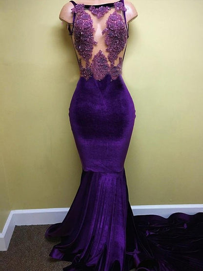 Sexy Mermaid Sleeveless Beto Brush Train Sticker Velvet Dress