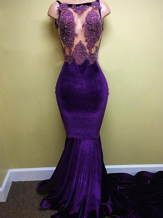 Sexy Mermaid Sleeveless Beto Brush Train Sticker Velvet Dress