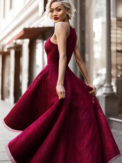 A-line Princess Sleeveless Jewelry Asymmetric Ruffle Edge Lace Dress