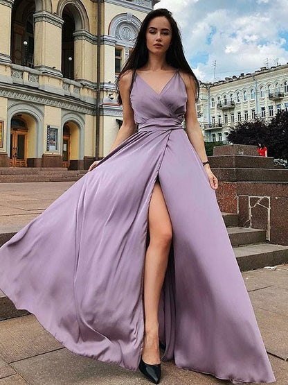 A-line skirt slim fit princess sleeveless shoulder strap sweep pleated satin chiffon dress