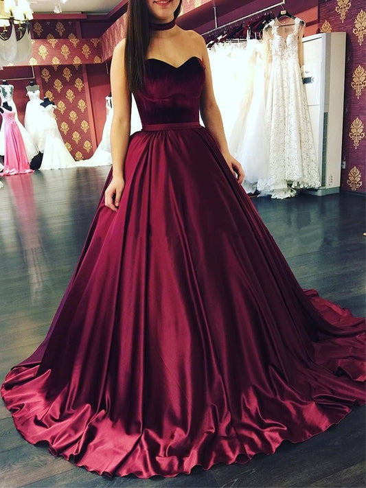 Ball Gown Sweetheart Sleeveless Brushed Wrinkle Elastic Woven Satin Dress