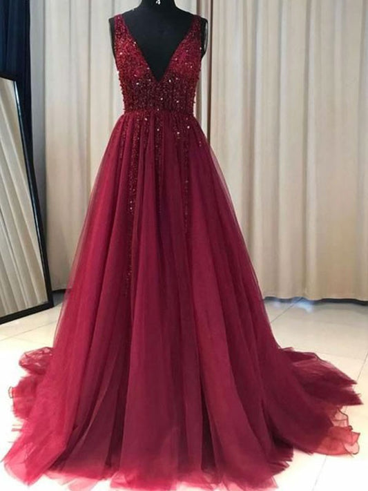 A-line Princess V-neck Sleeveless Bra with Ruffle Edge sheer dress