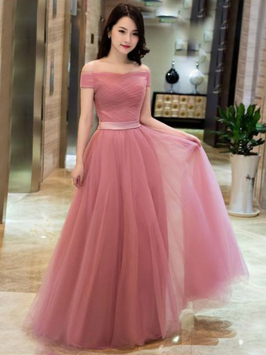 A-line Sweet Princess Tulle Sexy Off the Shoulder Sleeveless Floor Dress