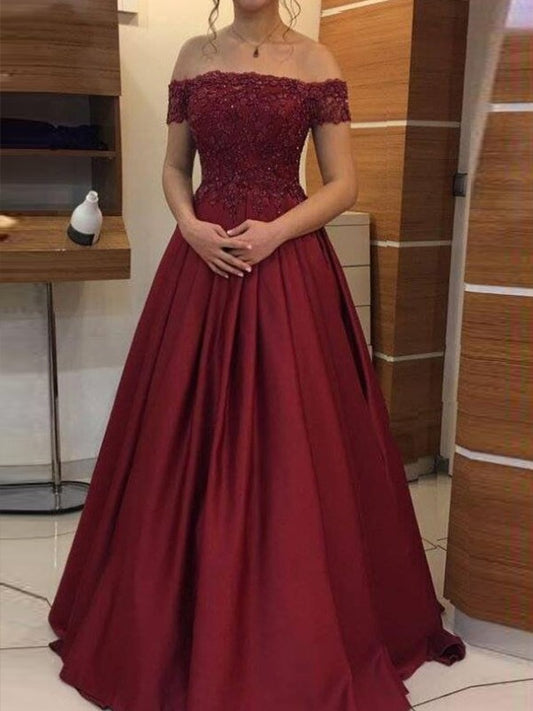Ball Gown Sexy Off the Shoulder Sleeveless Floor Sticker Satin Dress