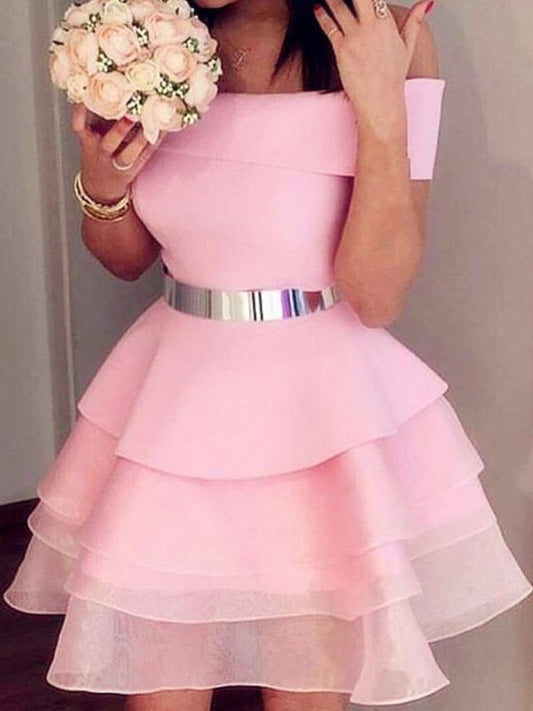 A-line Princess Organza Sexy Off the Shoulder Sleeveless Mini Back to School Ball Dress