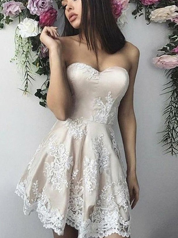 A-line Sweet Princess Lace Sticker Sweetheart Sleeveless Back to School Ball Dress