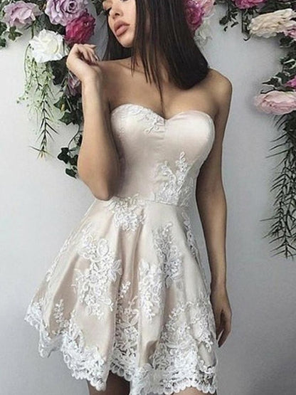 A-line Sweet Princess Lace Sticker Sweetheart Sleeveless Back to School Ball Dress