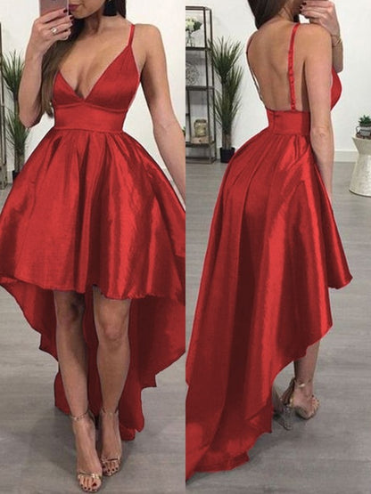 A-line Princess Taffeta Ruffle Edge Backband Sleeveless Asymmetric Homecoming Ball Dress