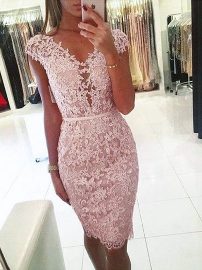 Elegant lace V-neck sleeveless knee length return to school dress