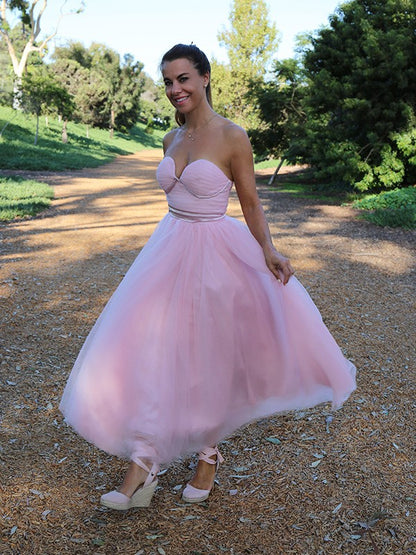 A-line Princess Sweet Sleeveless Thin Gauze Belt Tea Long Dress
