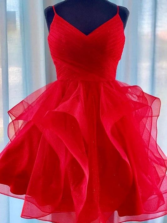 A-line Princess Tulle Italian Noodle Strap Sleeveless Ruffle Edge Back to School Ball Dress