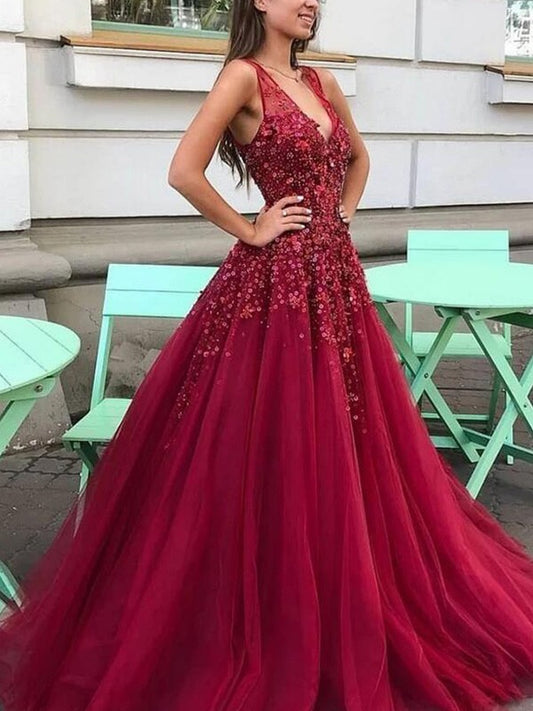 A-line Elegant Princess Tulle Curled V-neck Sleeveless Bra Dress