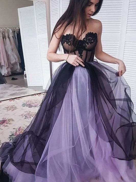 A-line Sexy Noble Princess Tulle Applique Sleeveless Palace Dress